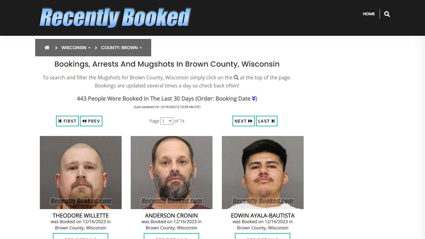 Bookings, Arrests and Mugshots in Brown County, Wisconsin